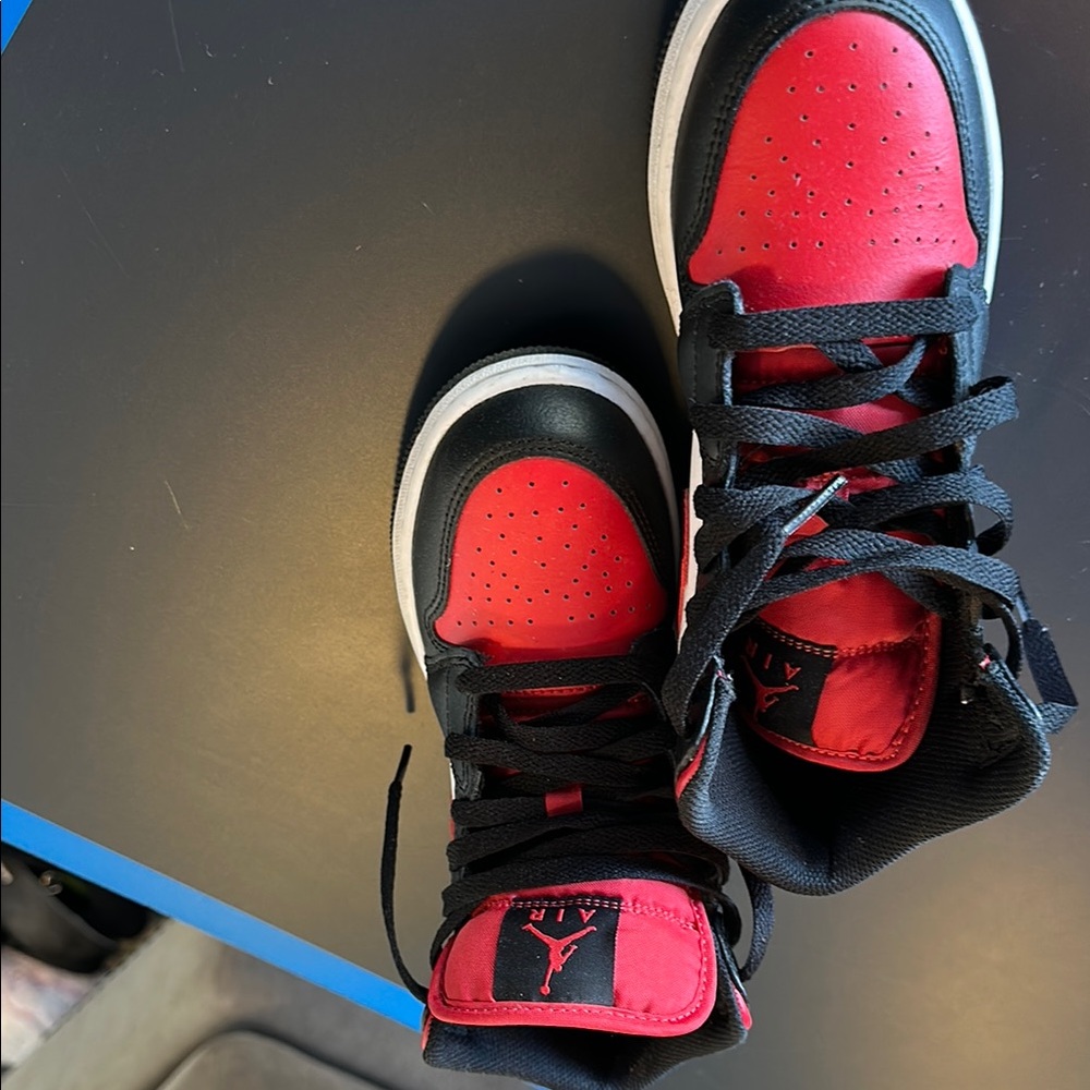 Kids Jordan Red and Black Sneakers - Picture 2 of 5